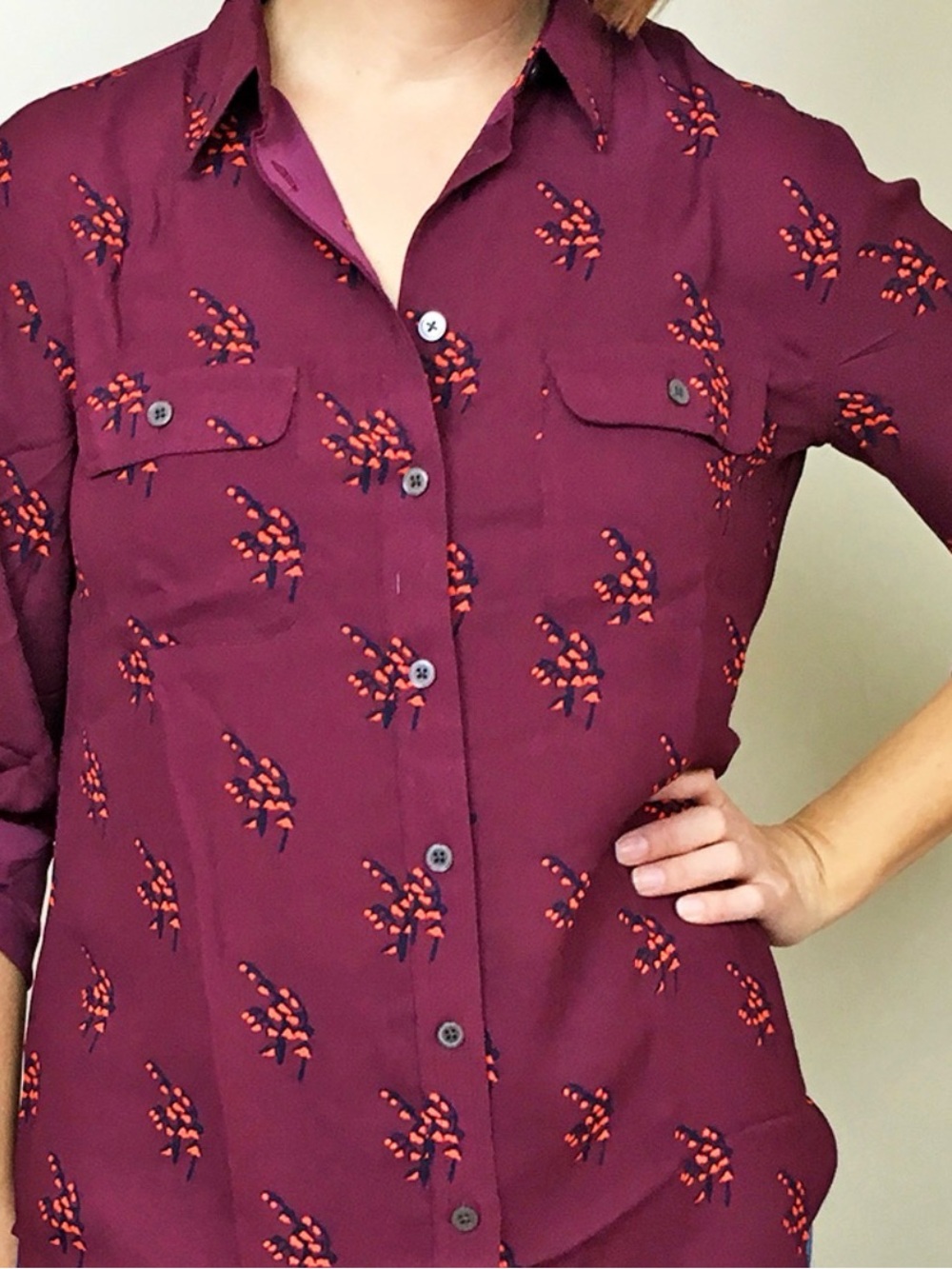 Loft- Women's Burgundy Button-Up Blouse